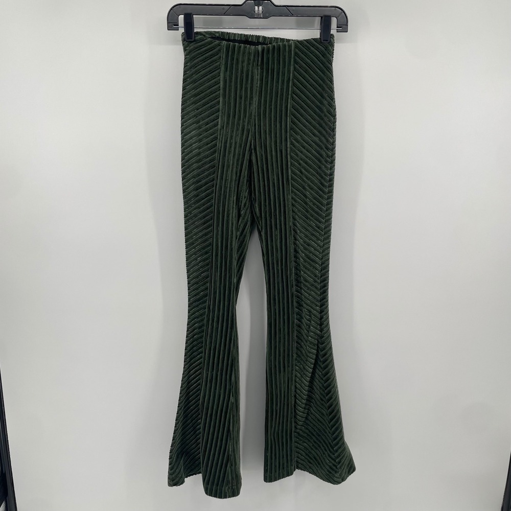 Free People Flare Pants Womens XS Green Corduroy Bell Bottom High Rise Ribbed